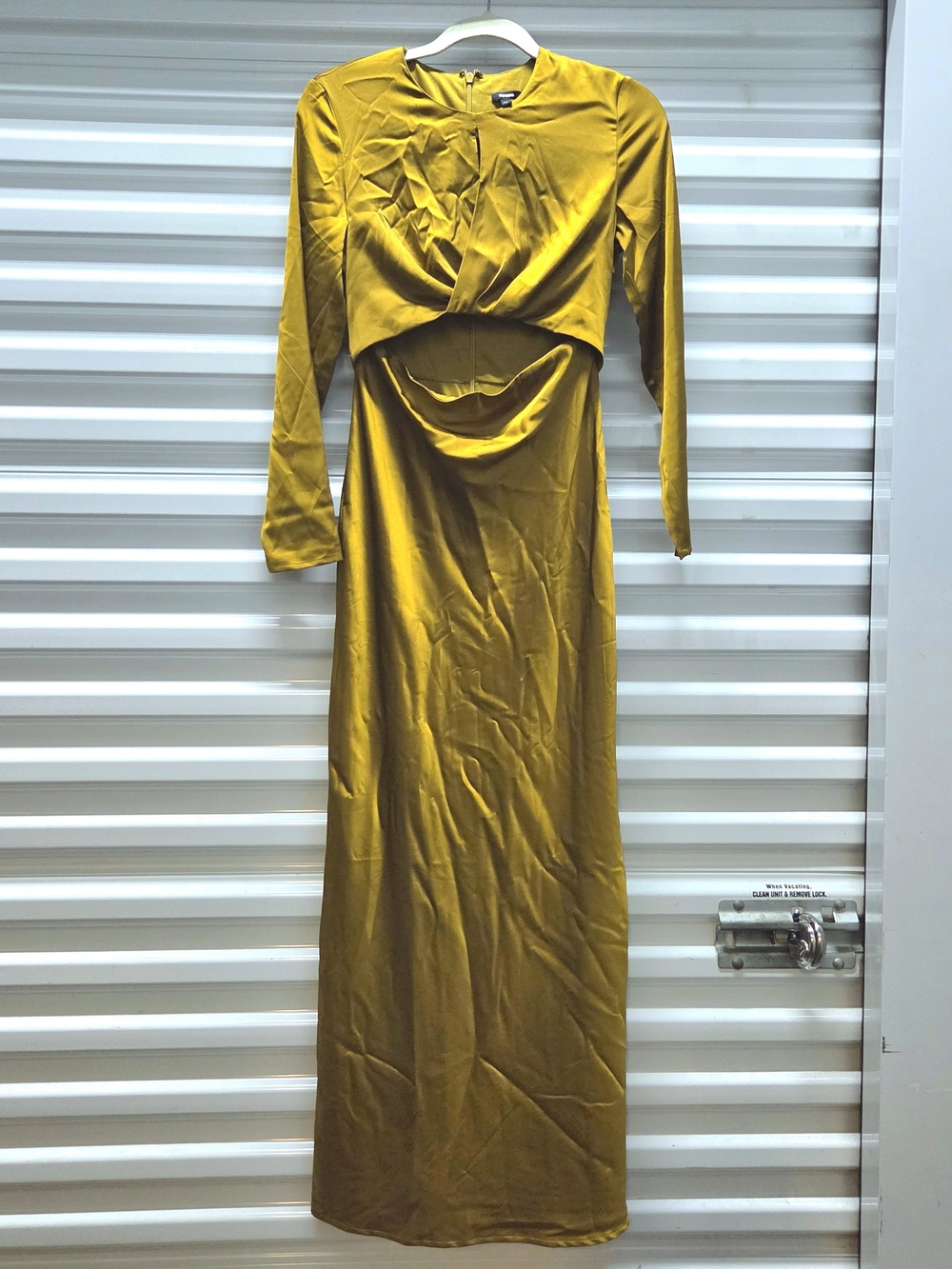 Express Satin Long Sleeve Cutout Twist Maxi Dress Yellow XS